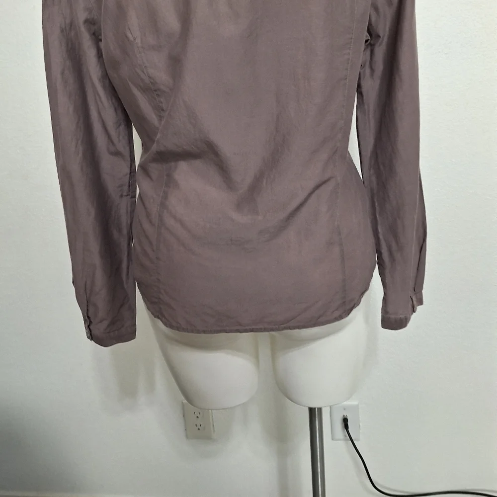 Laura Ashley Taupe/Gray Embroidered Bohemian Button Front Silk Blend Blouse *14